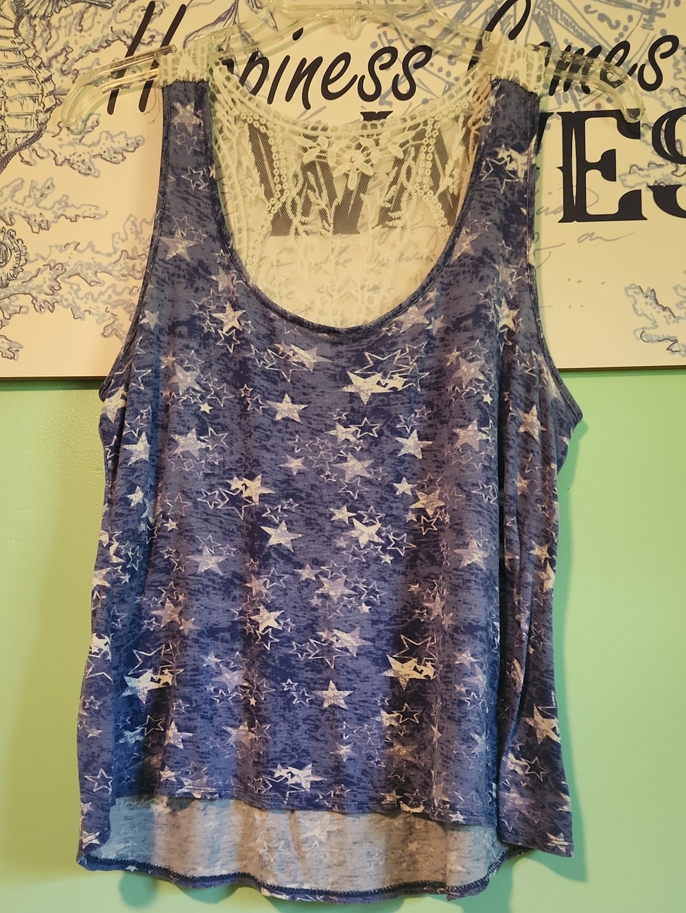 Rue21 Blue Star-Print Lace-Back Tank Top